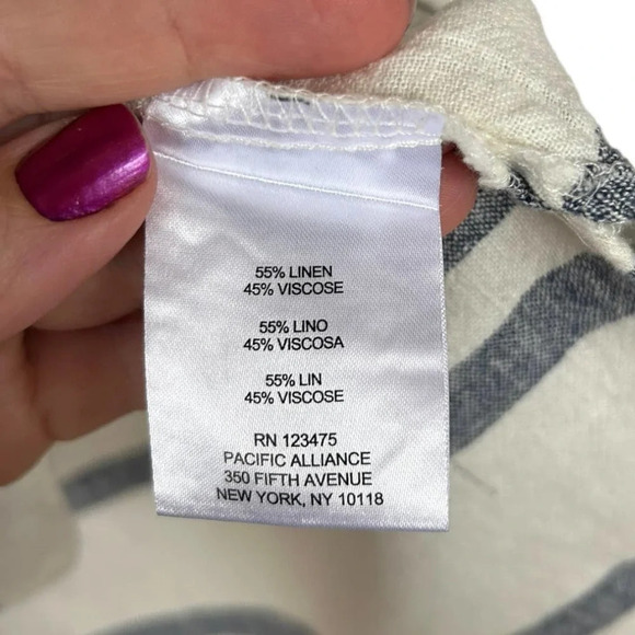 Ellen Tracy Women's Linen Striped Gold Accents Rollup Cuffed Sleeve Top Size XL - Picture 4 of 6